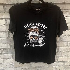 SHEIN Black Tee with Skull and Coffee Design